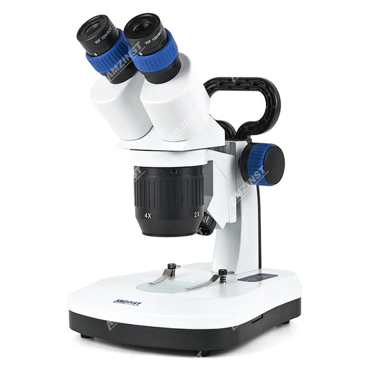 Бинокулярный стереомикроскоп AHT-34 с поворотным объективом (1x-3x) и сенсорной регулировкой яркости, светодиодами проходящего и падающего света и аккумуляторными батареями