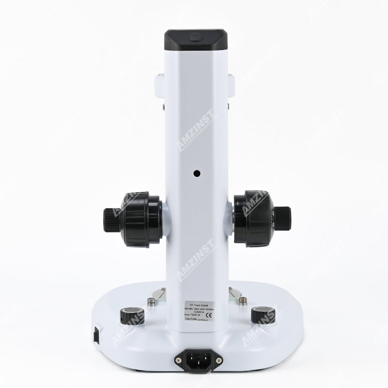 F2 Microscope Track Stand, 76mm Fine Focus, Top and Bottom LED Light (Dimmable) F2 Microscope Track Stand, 76mm Fine Focus, Top and Bottom LED Light (Dimmable)