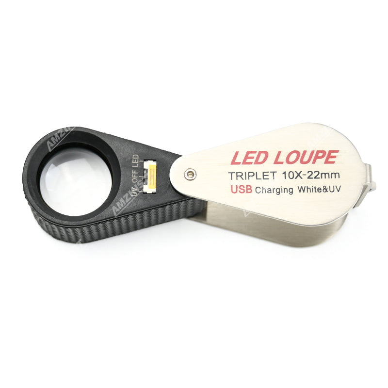 MGL-1022UV Серебряная ручная лупа 10x - 22 мм с зарядкой через USB, белая и УФ-подсветка MGL-1022UV Серебряная ручная лупа 10x - 22 мм с зарядкой через USB, белая и УФ-подсветка