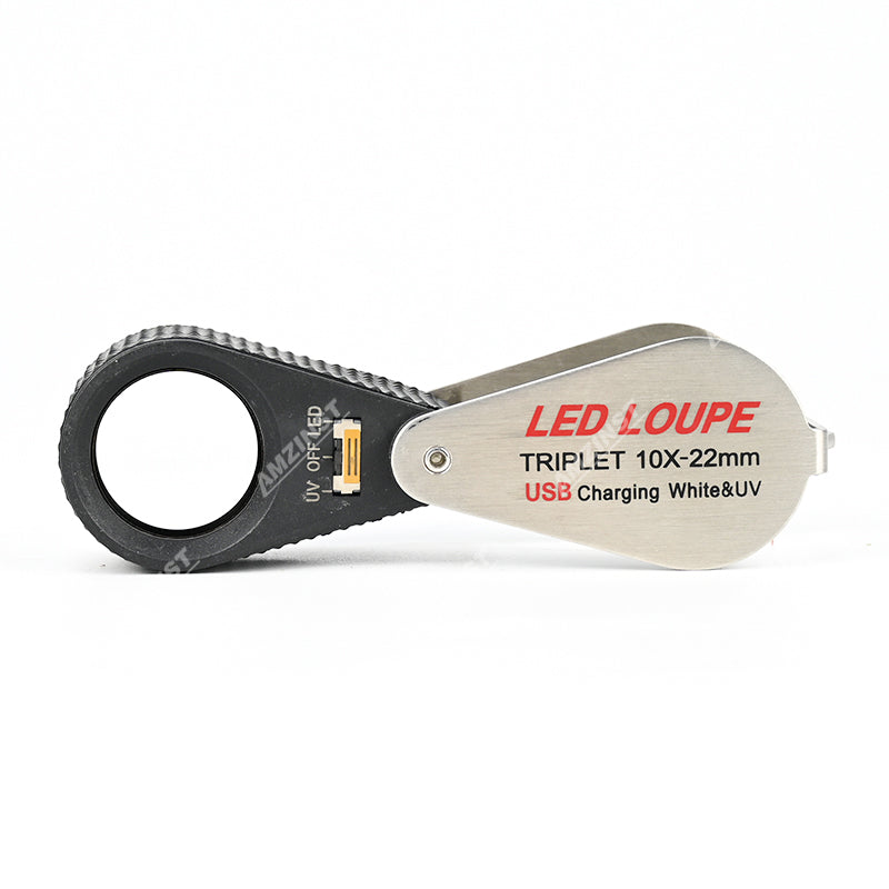 MGL-1022UV Серебряная ручная лупа 10x - 22 мм с зарядкой через USB, белая и УФ-подсветка MGL-1022UV Серебряная ручная лупа 10x - 22 мм с зарядкой через USB, белая и УФ-подсветка