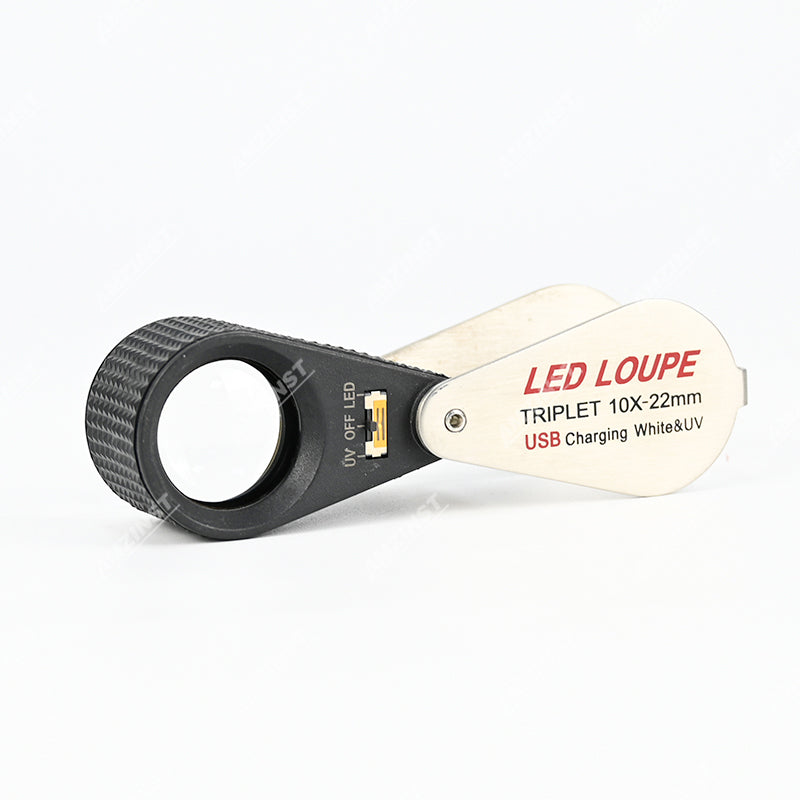 MGL-1022UV Серебряная ручная лупа 10x - 22 мм с зарядкой через USB, белая и УФ-подсветка MGL-1022UV Серебряная ручная лупа 10x - 22 мм с зарядкой через USB, белая и УФ-подсветка