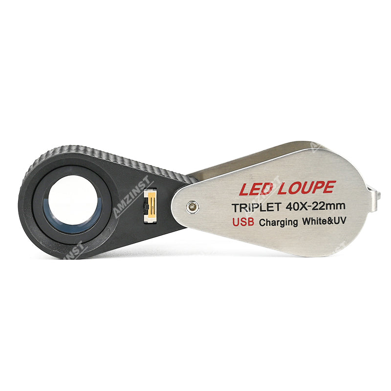 Ручная лупа MGL-4021UV 40x - 22 мм с зарядкой через USB, белая и УФ-подсветка Ручная лупа MGL-4021UV 40x - 22 мм с зарядкой через USB, белая и УФ-подсветка
