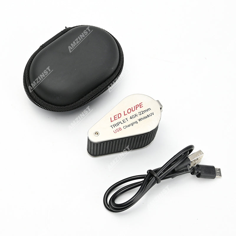 Ручная лупа MGL-4021UV 40x - 22 мм с зарядкой через USB, белая и УФ-подсветка Ручная лупа MGL-4021UV 40x - 22 мм с зарядкой через USB, белая и УФ-подсветка