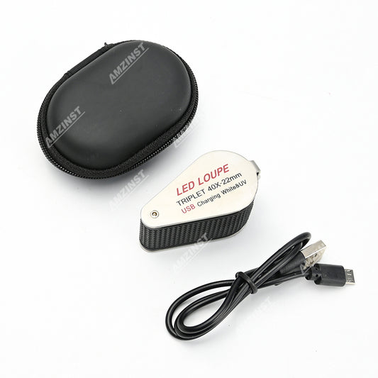 Ручная лупа MGL-4021UV 40x - 22 мм с зарядкой через USB, белая и УФ-подсветка