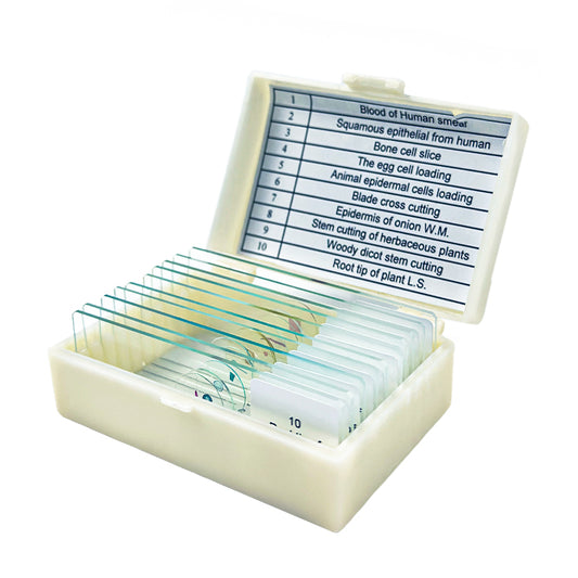 Микроскоп MP-10L, готовые предметные стекла 10 шт. Пластиковая коробка