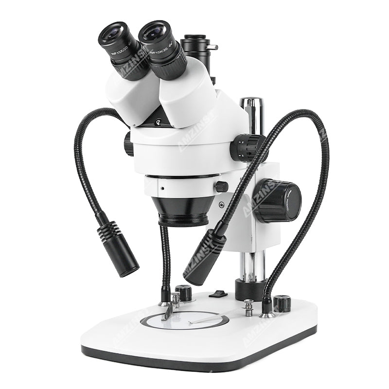 ZM0745T-D9 Стереомикроскоп с увеличением 0,7X-4,5X и источником света на двух гибких стойках ZM0745T-D9 Стереомикроскоп с увеличением 0,7X-4,5X и источником света на двух гибких стойках