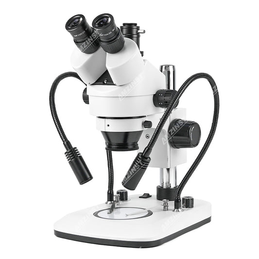 ZM0745T-D9 Стереомикроскоп с увеличением 0,7X-4,5X и источником света на двух гибких стойках