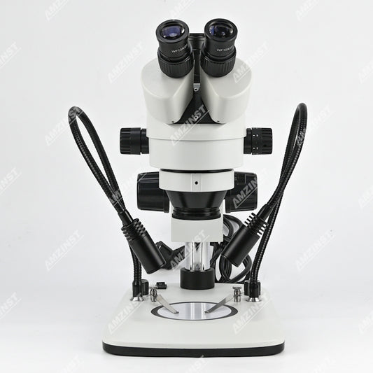 ZM0745T-D9 Стереомикроскоп с увеличением 0,7X-4,5X и источником света на двух гибких стойках
