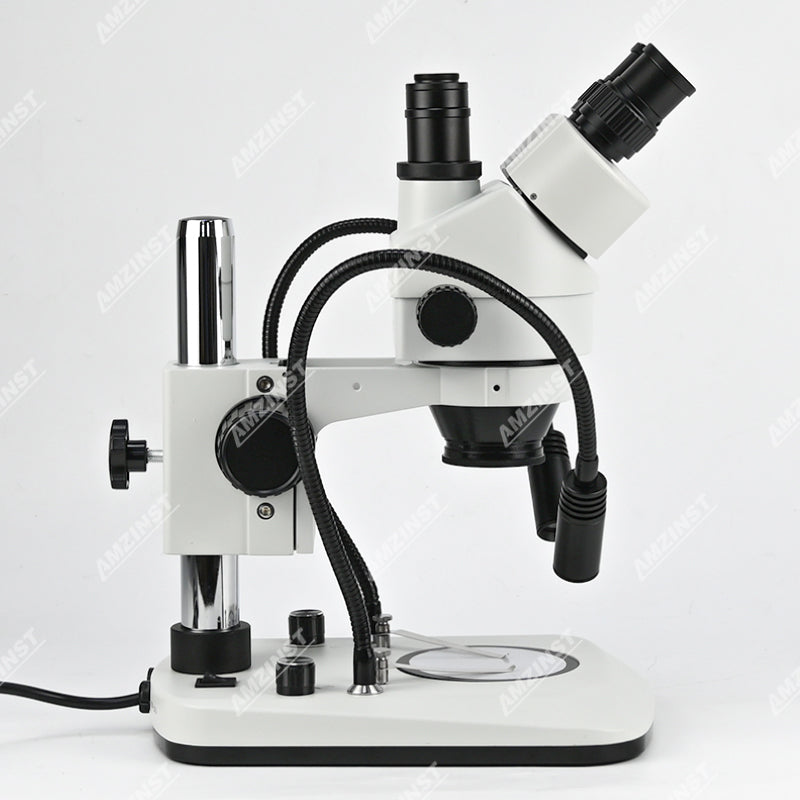 ZM0745T-D9 Стереомикроскоп с увеличением 0,7X-4,5X и источником света на двух гибких стойках ZM0745T-D9 Стереомикроскоп с увеличением 0,7X-4,5X и источником света на двух гибких стойках