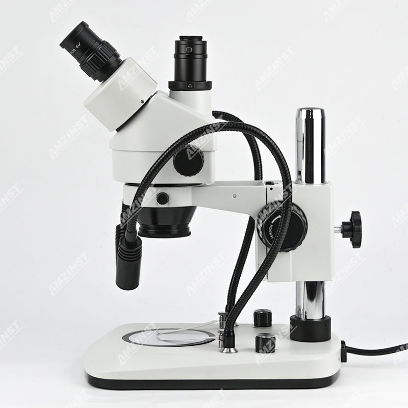 ZM0745T-D9 Стереомикроскоп с увеличением 0,7X-4,5X и источником света на двух гибких стойках ZM0745T-D9 Стереомикроскоп с увеличением 0,7X-4,5X и источником света на двух гибких стойках