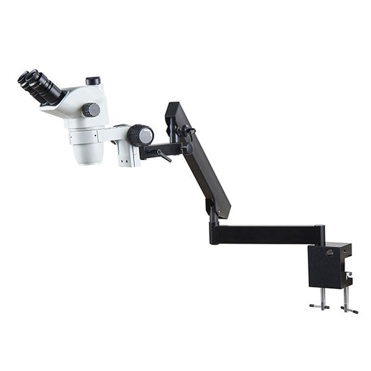 ZMG-3TP7 0.67x-4.5x Greenough Trinocular Stereo Microscope With T-P7 C-Clamp Articulating Stand