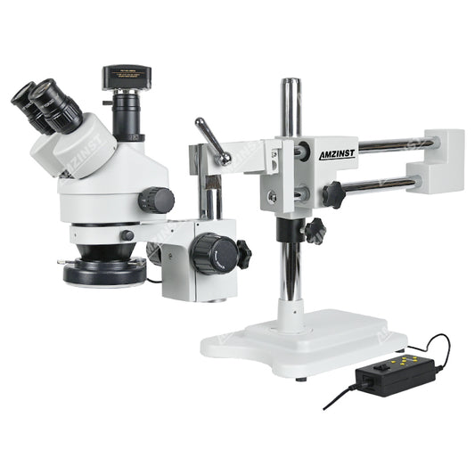 ZM-2TP2CL 7X-45X Boom stand stereo microscope with 5.1MP microscope camera 144 LED light