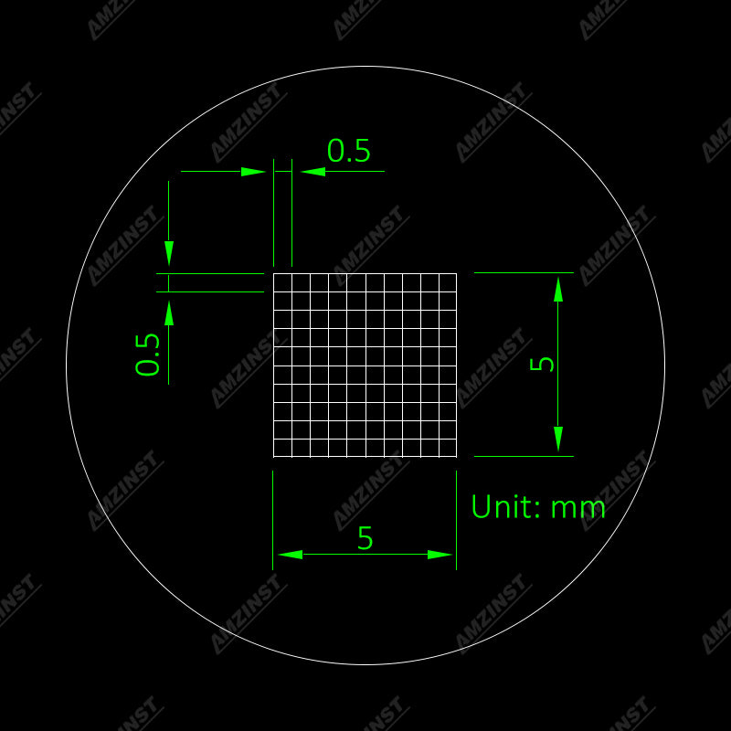 Микрометр для микроскопа серии ER-S0505 с сеткой и окуляром 5x5 мм, 100 ячеек 