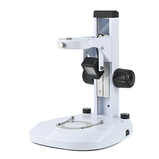 Soporte de pista de microscopio F1, enfoque grueso de 76 mm, luz LED superior e inferior (regañable)