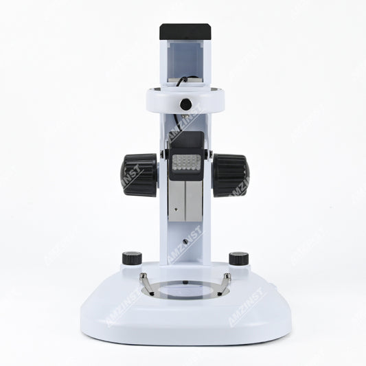 Soporte de pista de microscopio F1, enfoque grueso de 76 mm, luz LED superior e inferior (regañable)