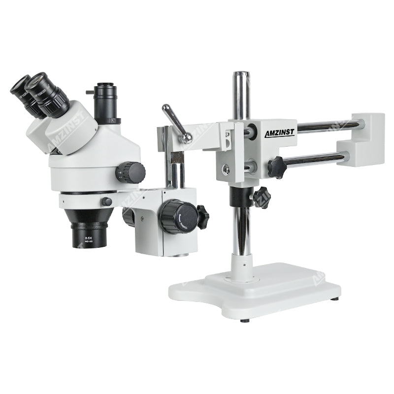 ZM-2TP2AU 7X-45X Boom stand stereo microscope with 0.5X auxiliary objective