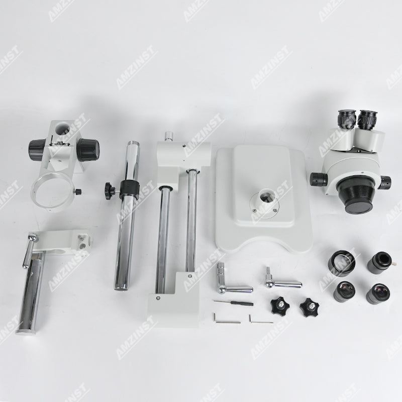 ZM-2TP2AU 7X-45X Boom stand stereo microscope with 0.5X auxiliary objective