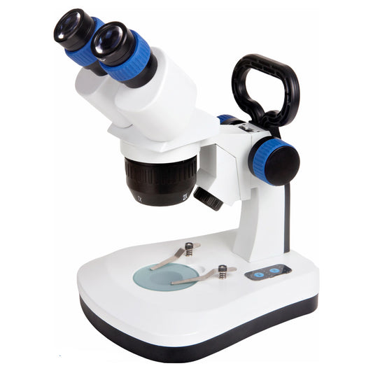 AHT-33 Handle Binocular Stereo Microscope with Turnable Objective (2x- 4x) and Touch Brightness Control LED Transmitted and Incident Light & Rechargeable Batteries