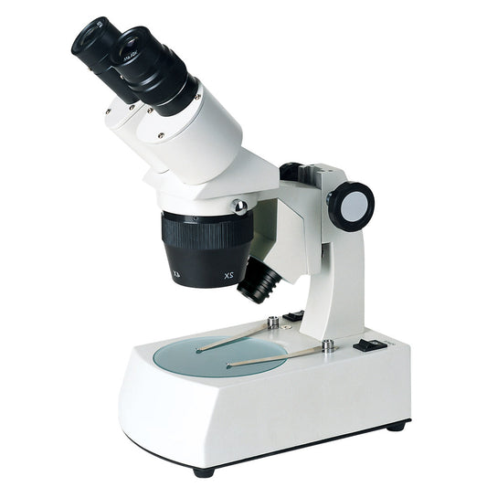 AST-5CW Classic 360° Rotatable Binocular Stereo Microscope with Turnable objective (2x-4x), pillar stand, and LED transmitted and incident illumination