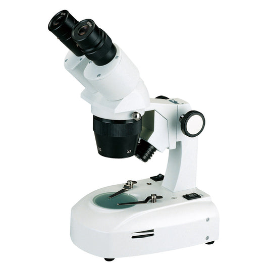 AST-7CW Classic 360° Rotatable Binocular Stereo Microscope with Turnable objective (2x-4x), pillar stand, and LED transmitted and incident illumination